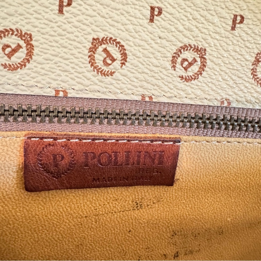 Vintage Pollini Italian Leather Logo Shoulder Bag Satchel Cream/Brown - Picture 12 of 14